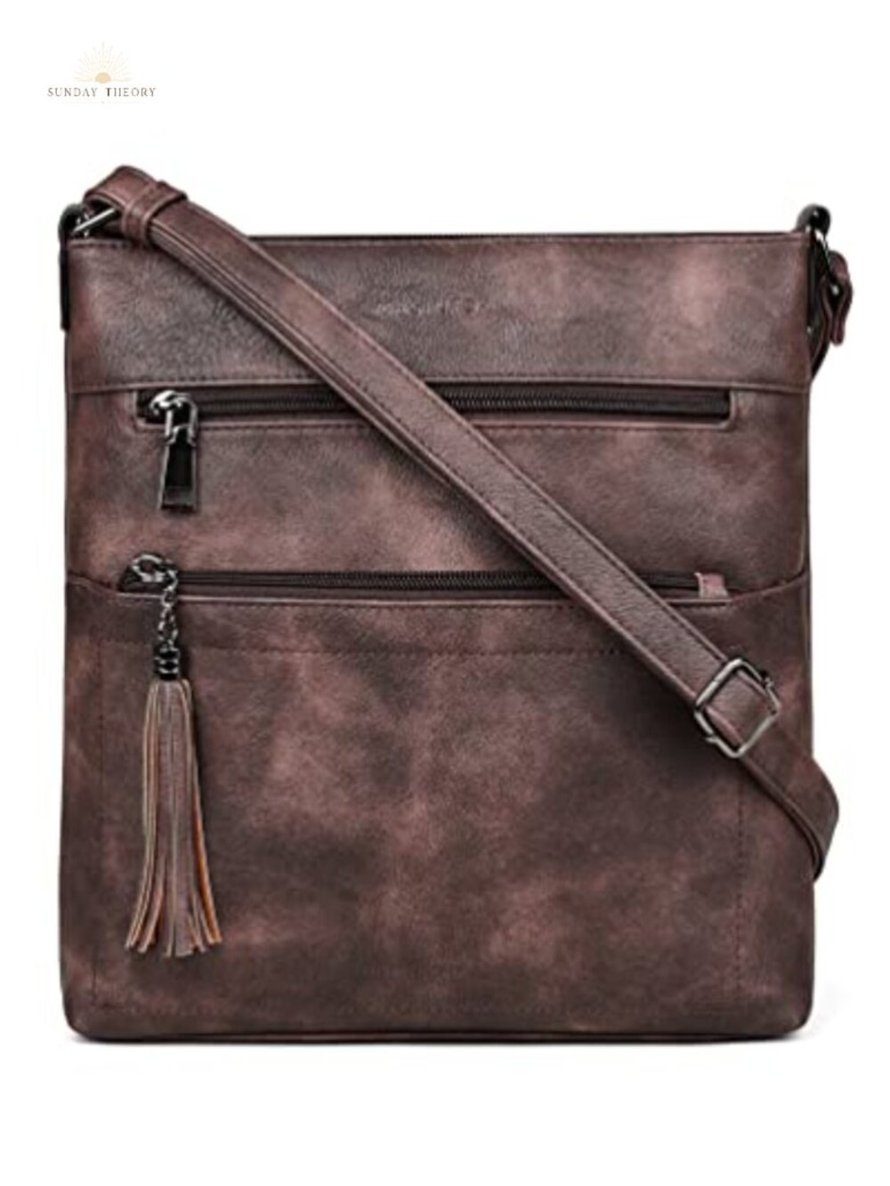 Vegan PU Leather Crossbody Bag Multi Pocket Adjustable Strap